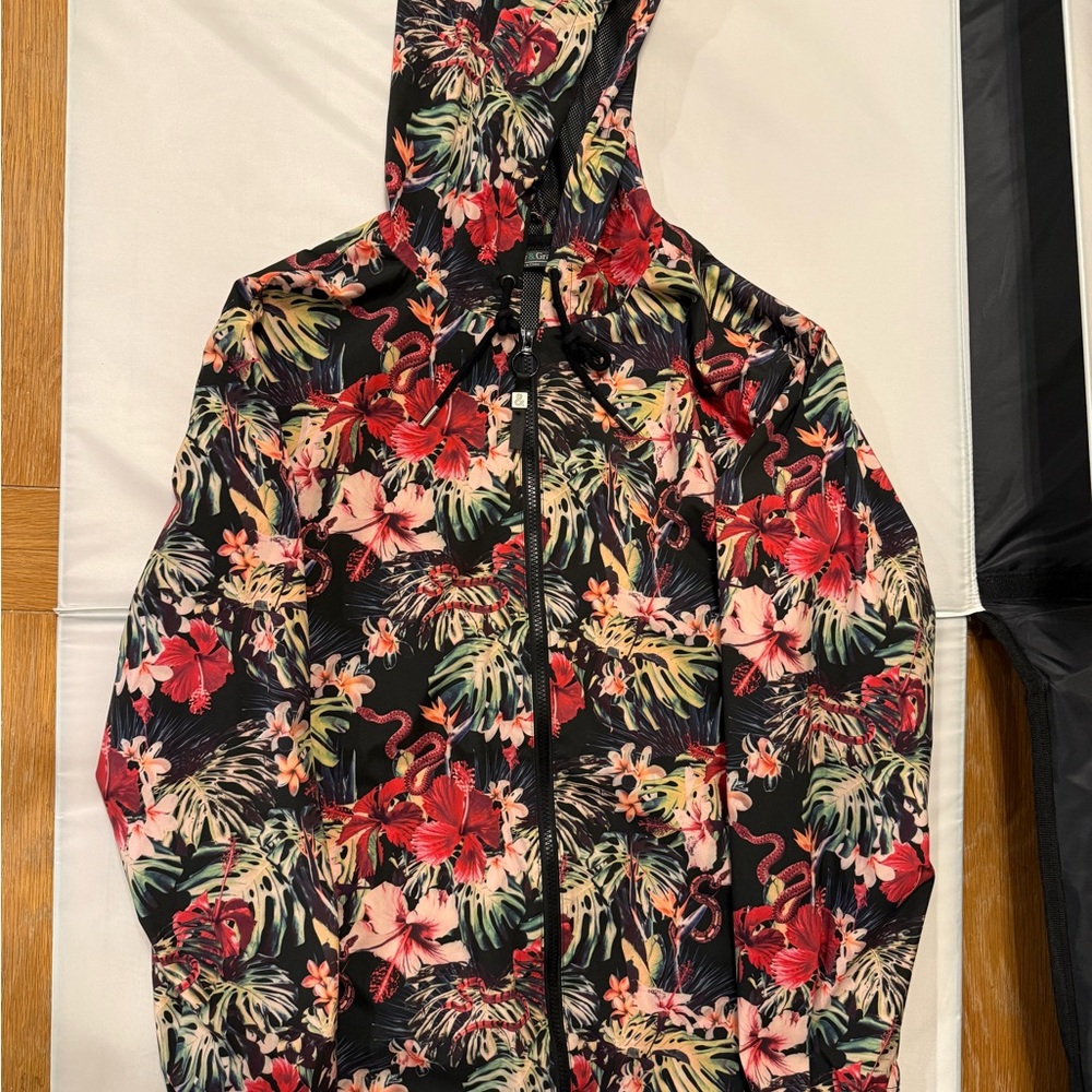 Paisley & Gray Men’s Floral Windbreaker Jacket Large Hooded Zip Up